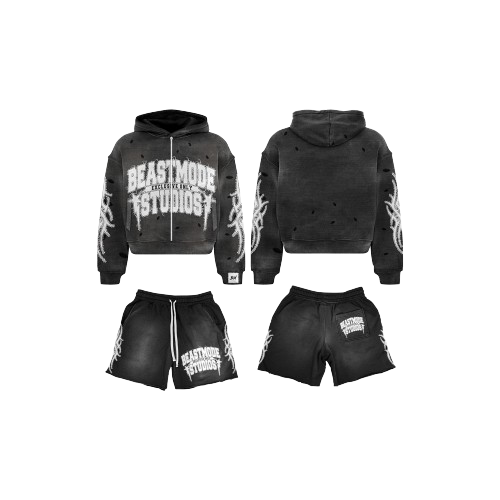 ASHY BLACK HOODIE SHORT SET