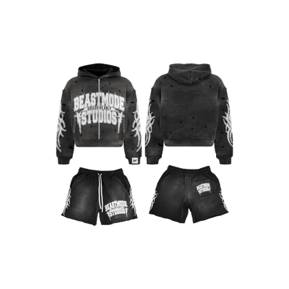 ASHY BLACK HOODIE SHORT SET